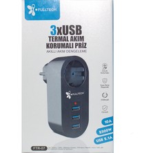 Akım Korumalı Tekli Priz - Akıllı Akım Dengeleme - 3xusb - Isıya Karşı Dayanıklı (5224)