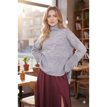 Anbly Collection Gri Balıkçı Yaka Salaş Triko Kazak