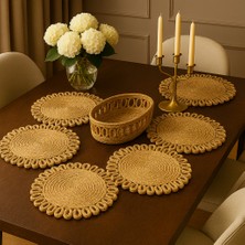 Efuliz Home Jüt Hasır Doğal Amerikan Servis-Supla Takımı, El Yapımı(Handmade) Desenli Yıkanabilir Servis Seti