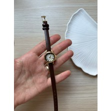 Rubsey Retro Minimal Deri Kordon Vintage Kadın Kol Saati Acı Kahverengi