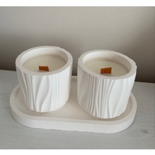 Violet Candle Decor Dekoratif 2'li Mum ve Tepsi Seti