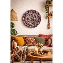 Atagift Hediyelik Lale & Şal Desenli Yuvarlak Metal Duvar Tabağı ve Servis Sunum Tabağı – 25 cm