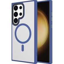İlka Shop Galaxy S23 Ultra Kılıf Mat Arka Yüzey Wireless Şarj Özellikli Zore Flet M-Safe Kapak - Lacivert