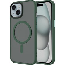 İlka Shop iPhone 15 Plus Kılıf Mat Arka Yüzey Wireless Şarj Özellikli Zore Flet M-Safe Kapak - Koyu Yeşil