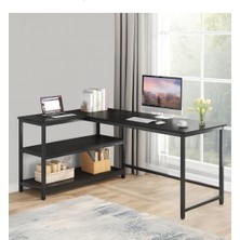 89051 140CM L Masa Çalışma Masası Oyuncu Masası Kitaplıklı Masa Ofis Masası Yazı Masası Siyah