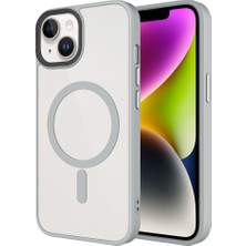 İlka Shop iPhone 14 Plus Kılıf Mat Arka Yüzey Wireless Şarj Özellikli Zore Flet M-Safe Kapak - Gri
