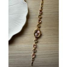 Rubsey Retro Minimal Metal Kordon Vintage Kadın Kol Saati Taşlı Pembe Model