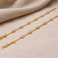 Toz Vintage Fosera Yuvarlak Taş Detaylı Altın Renk Şık Tasarım Vintage Retro Bileklik