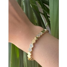 Toz Vintage Fera Altıgen Taş Detaylı Altın Renk Şık Tasarım Vintage Retro Bileklik