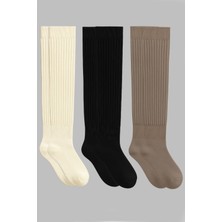 Cotenconcept 3 Çift Basic Lastikli Kalın Pamuk Karışımlı Diz Üstü Çorap