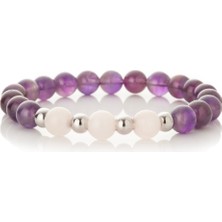 Mk Tasarım Gerçek Ametist - Pembe Kuvars Taşı Bileklik MKT.1.101.6