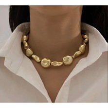 Huma Butik Takı Aksesuar Altın Işıltılı Organik Formlu "pebble" (Çakıl Taşı) Kolye