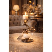 Montdekor El Yapımı Mermer Taşlı Bronz Desenli Mumluk (20 cm yükseklik)