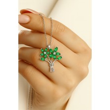 Çekirdek Jewelry 925 Ayar Gümüş Yeşil Taşlı Çiçek Buket Kolye