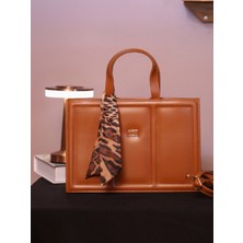 Alvora Leopar Fular Detaylı Dik Form Kadın El ve Omuz Çantası