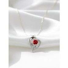 Çekirdek Jewelry 925 Ayar Gümüş Zirkon Taşlı Kalbimin Gülü Kolye