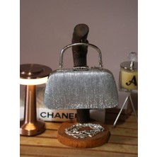 Alvora Gümüş Işıltılı Metal Saplı Kadın Abiye Gece Çantası