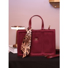 Alvora Leopar Fular Detaylı Süet Detaylı Kadın El ve Omuz Çantası