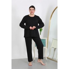 Moda Şahsenem Moda Kadın Büyük Beden Uzun Kol Penye Pijama Takımı Siyah