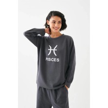 Moda Şahsenem Moda Kadın Füme Balık Burcu Oversize 2 Iplik Eşofman Ev Giyim Takımı