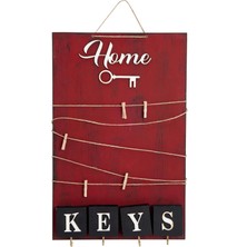 Hatıra Kutusu Dekoratif Home Keys Ahşap Resimlik ve Notluk (Kırmızı) ( Lisinya )