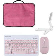 Microcase Lenovo Idea Tab 11 Inch / K11 2.jenerasyon Tablet Uyumlu Tablet Çanta+Türkçe Bluetooth Klavye +Mouse+ Standı - Pembe AL8127