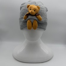 Mare Accessories Bere - Kışlık Fitilli Ayıcıklı Çocuk Şapka (Açık Gri)