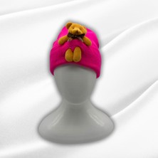 Mare Accessories Bere - Kışlık Fitilli Ayıcıklı Çocuk Şapka (Koyu Pembe)