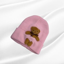Mare Accessories Bere - Kışlık Fitilli Ayıcıklı Çocuk Şapka (Açık Pembe)