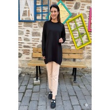 Bisiklet Yaka Rahat Kesim Triko Tunik – Siyah