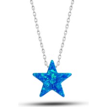 Çekirdek Jewelry Opal Mavi Taşlı 925 Ayar Gümüş Kolye