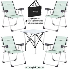 Argeus 4 Adet Katlanır Kamp Sandalyesi ve Alüminyum Masa Seti - Rock Silver - Su Yeşili - Taşıma Çantalı