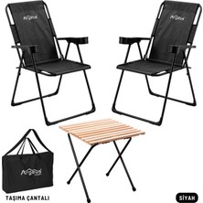 Argeus 2 Adet Katlanır Kamp Sandalyesi ve Masa Seti - Rest - Taşıma Çantalı - Siyah - 130 kg Taşıma