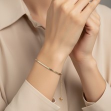 Mare Accessories Italyan Örme Yassı Zincir Gold Bileklik