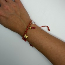 Mare Accessories Kırmızı Şans Charm Detaylı Makrome Bileklik