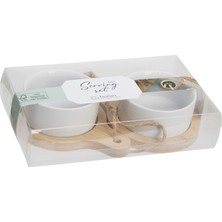 Koopman Ahşap Tabaklı Porselen Sunum Kasesi 4 Parça 3 Adet
