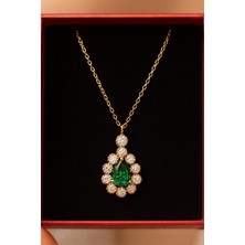 Çekirdek Jewelry 925 Ayar Gümüş Zümrüt Taşlı Damla Kolye
