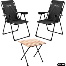 Argeus 2 Adet Katlanır Kamp Sandalyesi ve Masa Seti - Rest - Siyah - 130 kg Taşıma