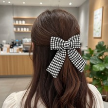 Mare Accessories Siyah Beyaz Kaz Ayağı Desenli Kadın Toka - Yumuşak Dokulu
