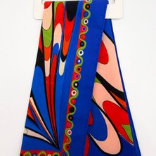 Mare Accessories Retro Desenli Mavi Zeminli Çok Renkli Fular (50X50CM)