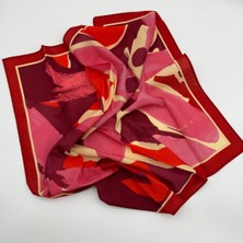 Mare Accessories Pembe Desenli Ipek Saten Fular (50X50)