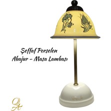 Abajur-Masa ve Gece Lambası-Dekoratif-Şeffaf Porselen-El Yapımı-Porselen Şapkalı-Krem Gövde