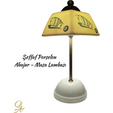 Abajur-Masa ve Gece Lambası-Dekoratif-Şeffaf Porselen-El Yapımı-Porselen Şapkalı-Krem Gövde