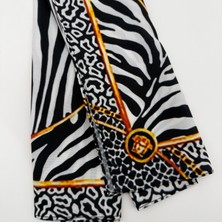 Mare Accessories Siyah Beyaz Zebra Leopar Karışık Desenli Ipek Etkili Fular (50X50 Cm)