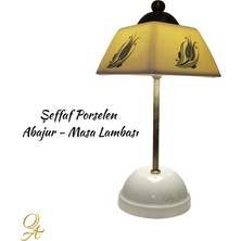 Abajur-Masa ve Gece Lambası-Dekoratif-Şeffaf Porselen-El Yapımı-Porselen Şapkalı-Krem Gövde