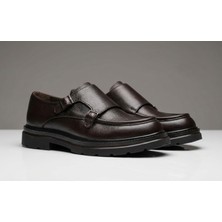 Growish GR0461 Hakiki Floter Deri Çift Tokalı Kalın Eva Taban Italyan Tarz Yanık Kahve Spor Klasik Ayakkabı