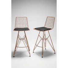 Eşyala. Çelik Bar Taburesi Sırt Dayamalı Minderli Yüksek Boy Ikili Set Bakır (41X40X90 Cm)