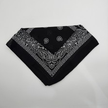 Mare Accessories Siyah Beyaz Paisley Desenli %100 Pamuk Bandana – 52X52 cm