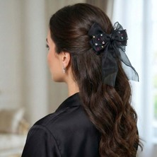 Mare Accessories Siyah Renkli Taş Detaylı Büyük Fiyonk Saç Tokası