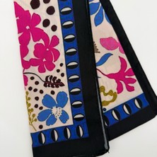 Mare Accessories Canlı Pembe Mavi Çiçek Desenli Ipeksi Fular (50X50 Cm)